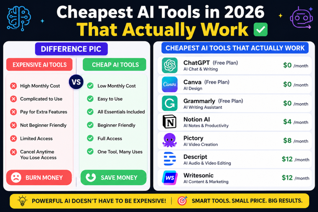 Cheapest AI Tools in 2026 That Actually Work