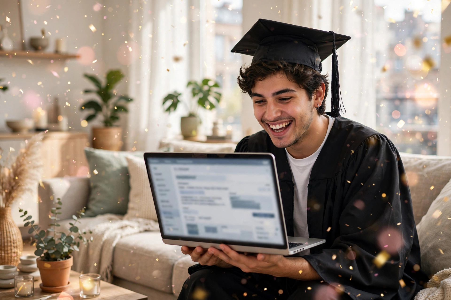 Fresher celebrating a job interview invitation after sending resume