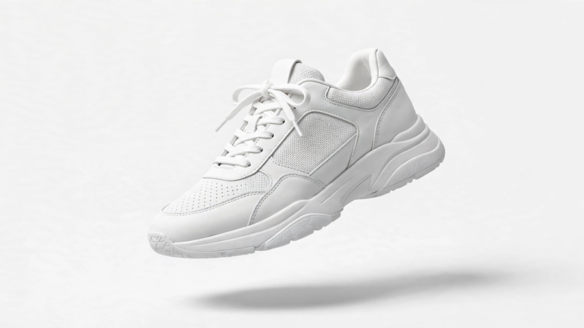 AI-enhanced product photo of sneakers on clean studio background