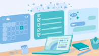 Digital workspace with a calendar, task list and an AI assistant for productivity panel on a laptop screen