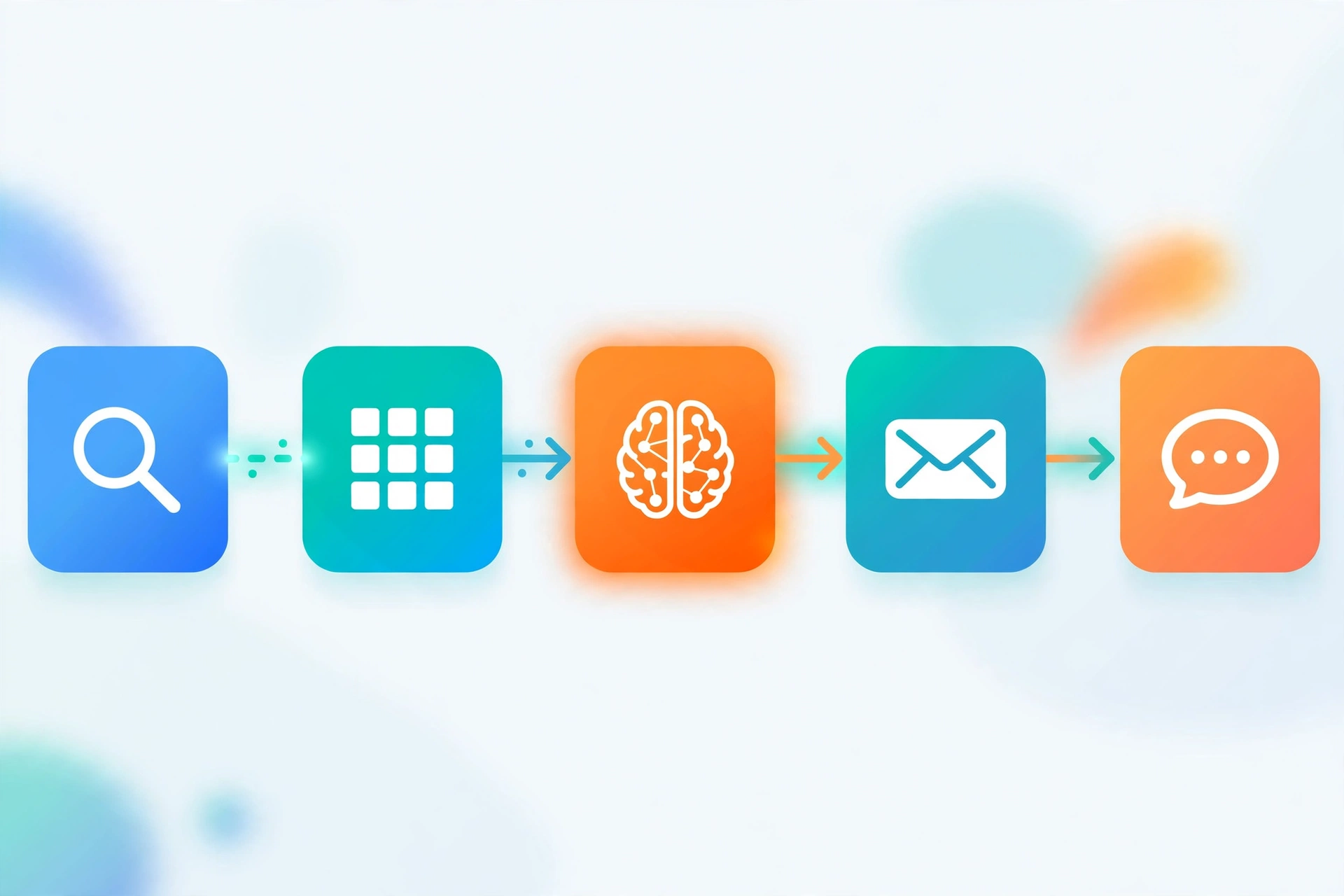 Visual workflow builder for free AI agents with connected app blocks for search, spreadsheets, email and chat