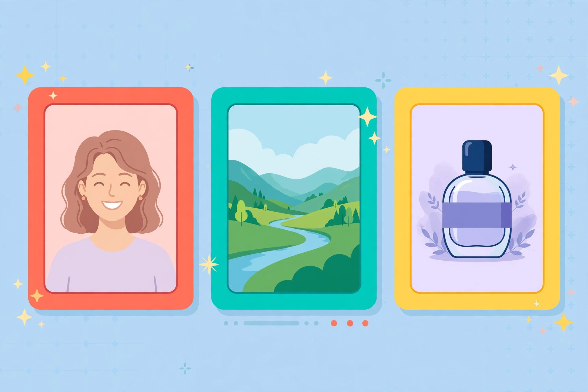 Gallery of photos made with an ai photo generator free tool including a portrait, a landscape and a product shot