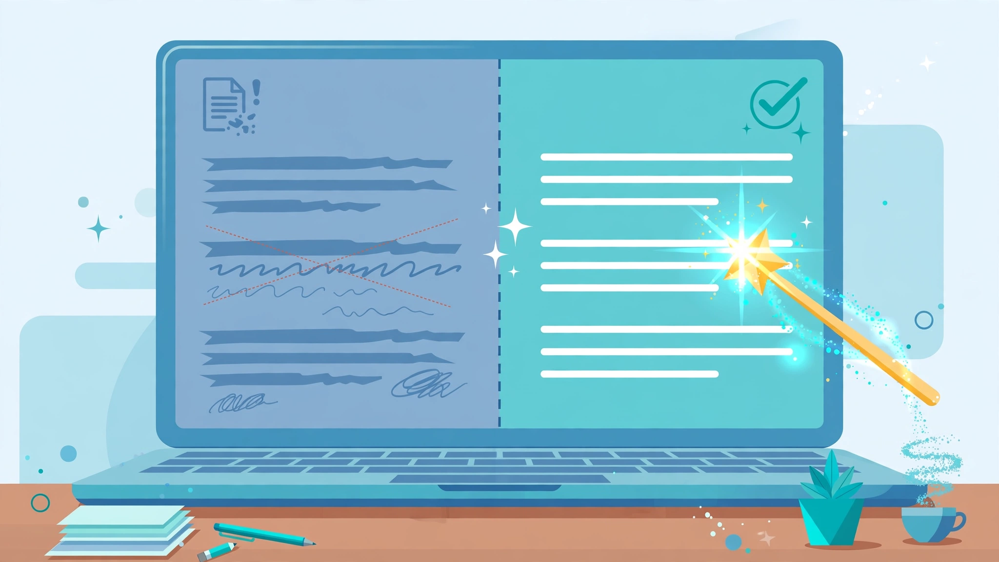 AI humanizer tool rewriting and polishing a document on a laptop