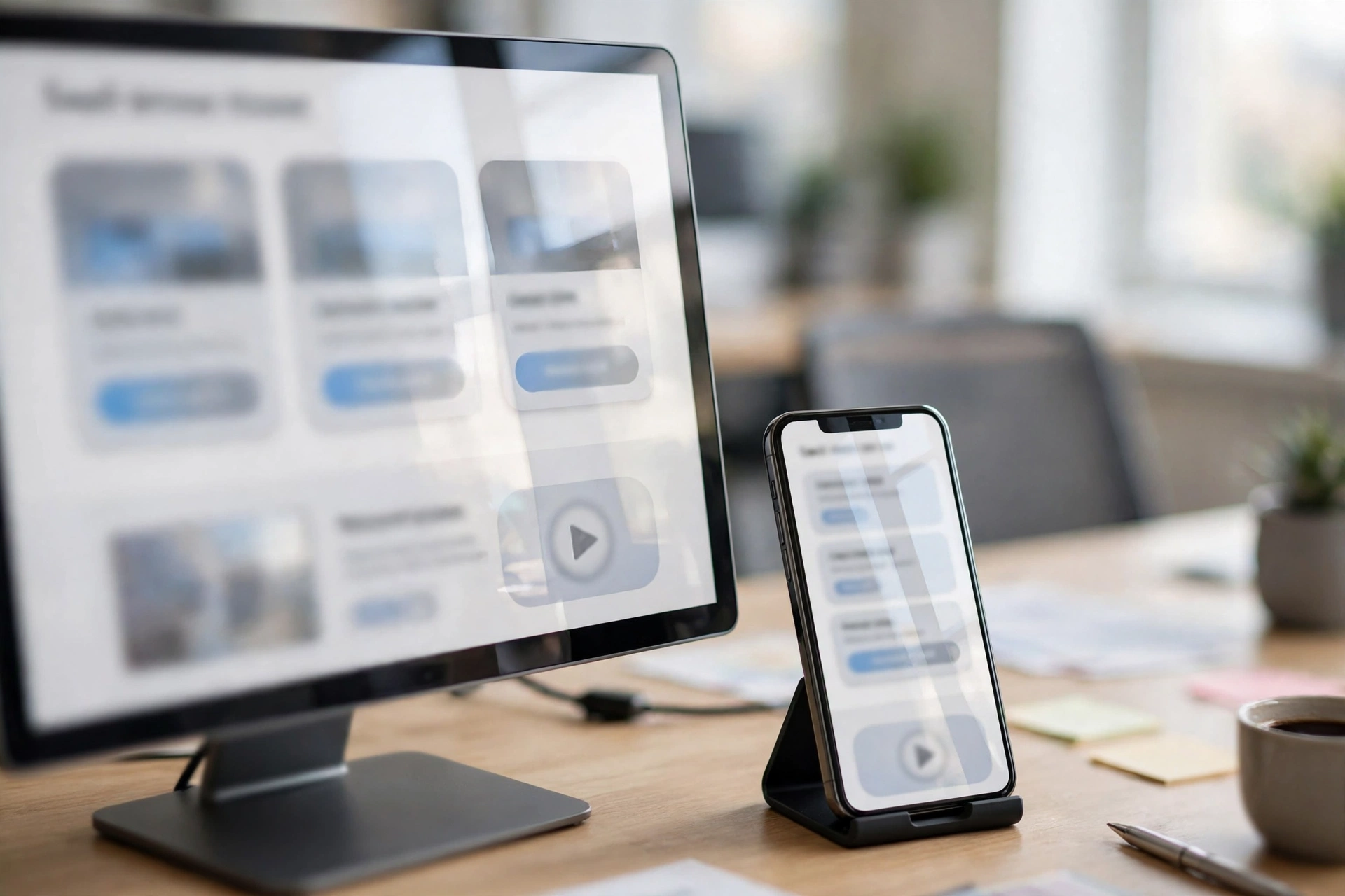 Pricing tiers and a product demo section mockup for edtech ai startup website design on desktop and mobile screens