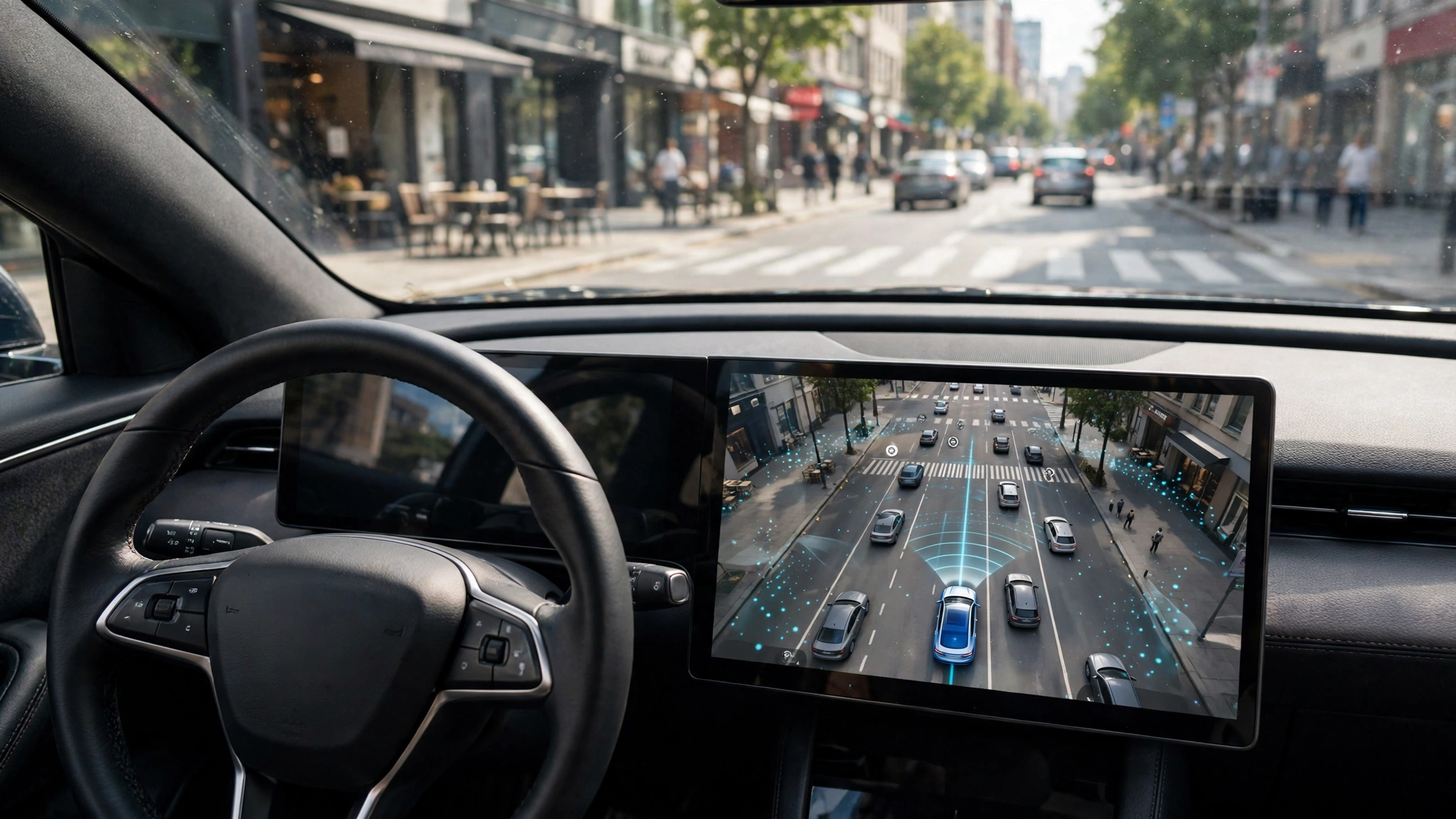 Self-driving car display showing limited memory, one of the most practical types of ai