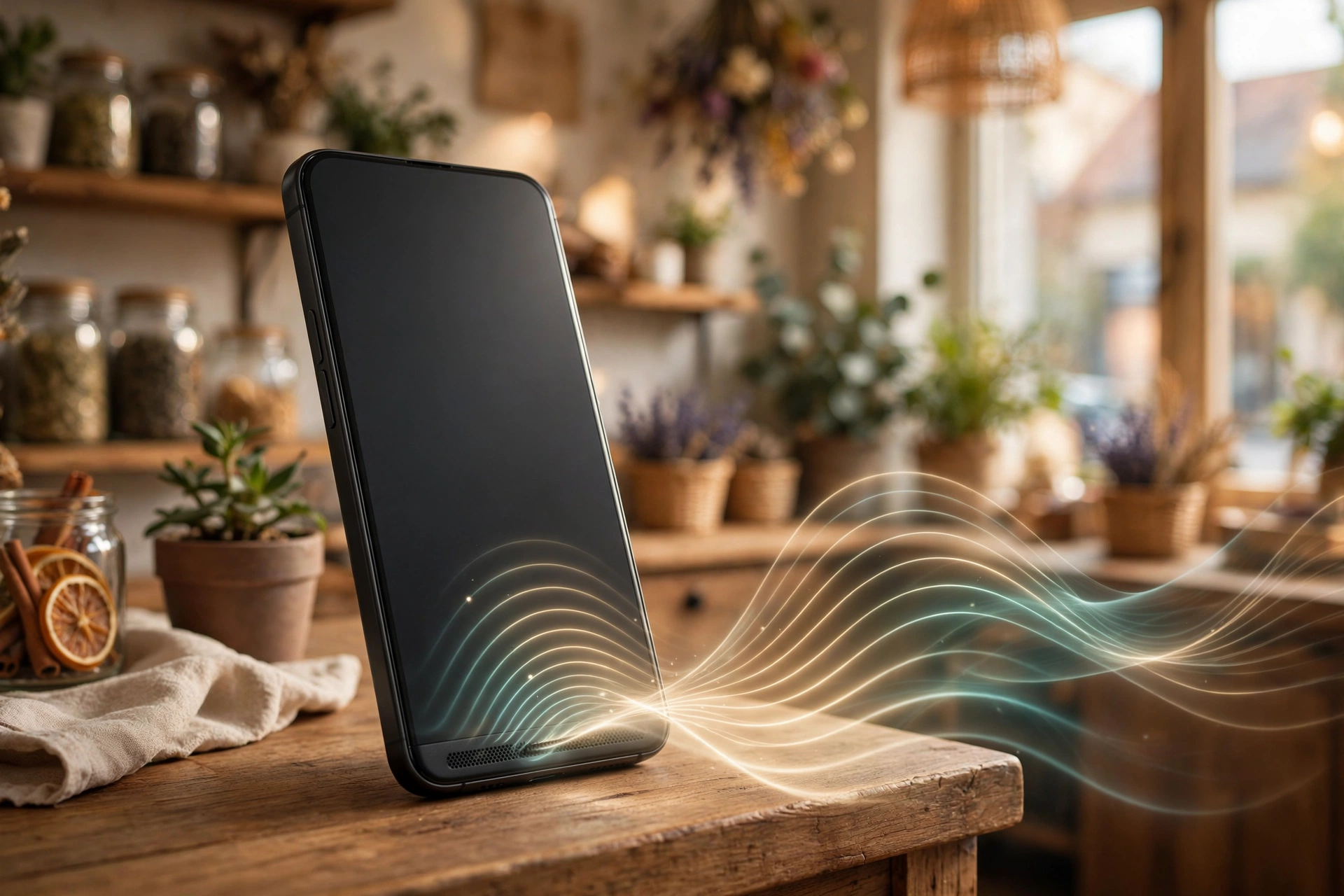 Smartphone showing an AI voice agent handling a customer call for a small business