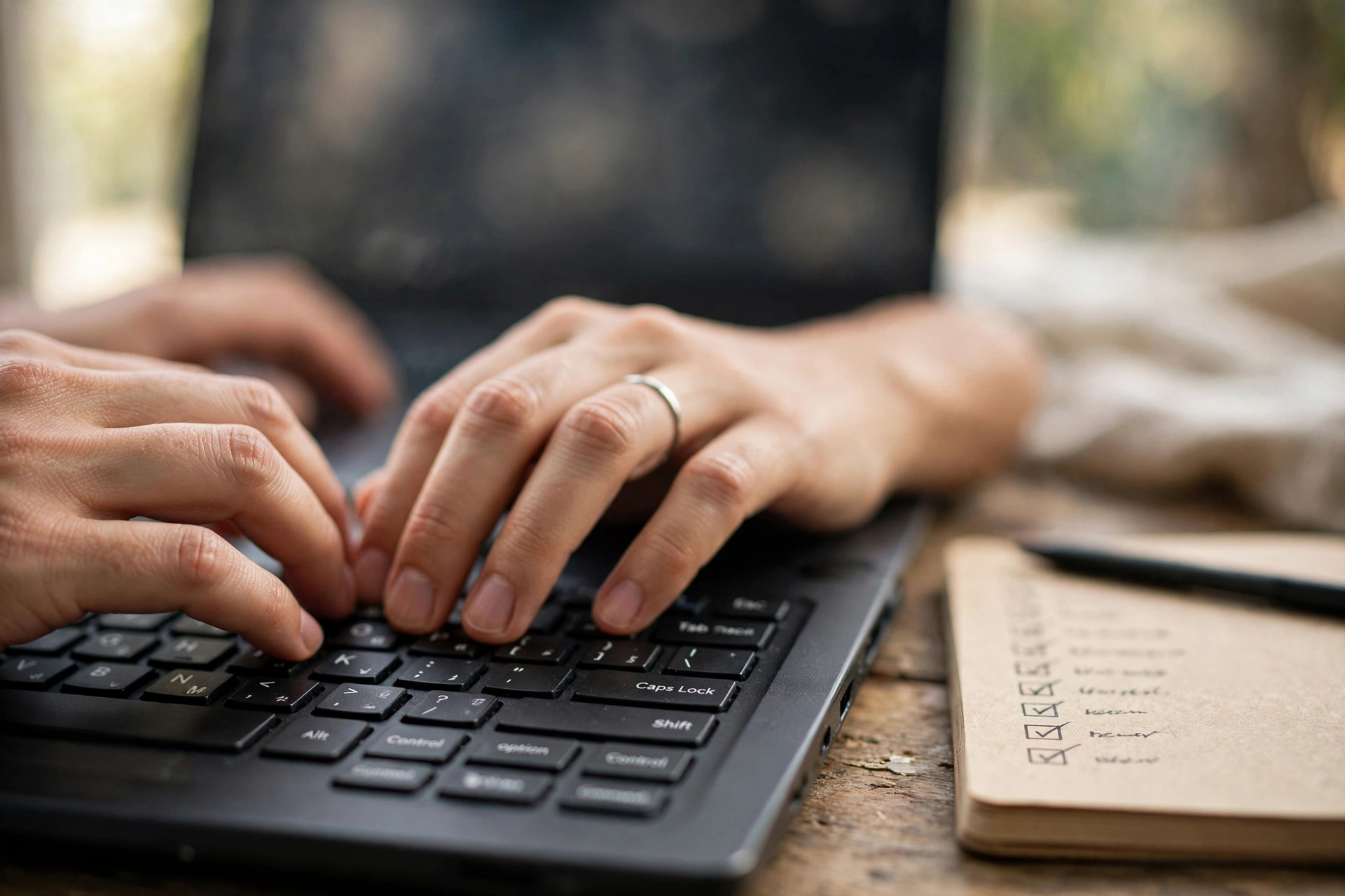 Young graduate writing a cover letter on a laptop