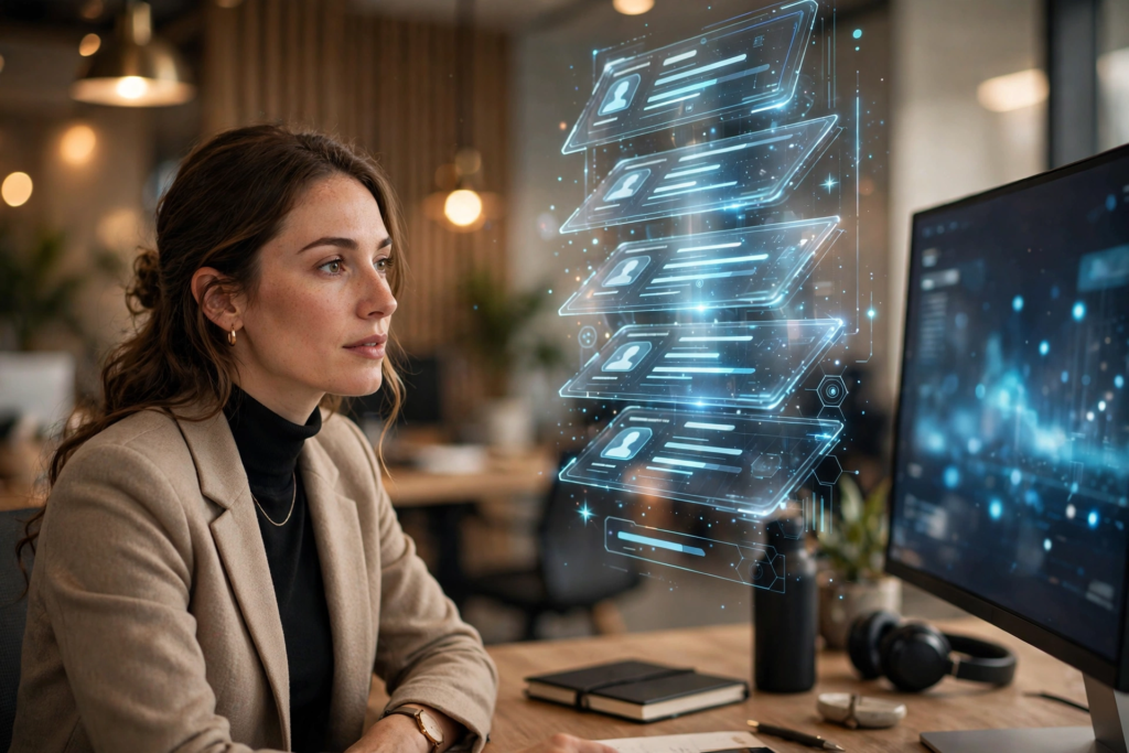 Recruiter reviewing AI-ranked candidate profiles